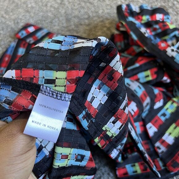 Damee Colorful Striped Print Wire Collar Tunic Top Womens Size M Medium - Picture 4 of 6